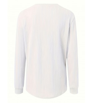 Women's Textured Button Front V Neck Long Sleeve T-Shirt - Casual Spring & Fall Top