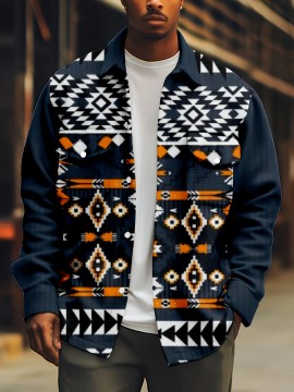 Mens Fashion-Forward Geometric Jacket - Comfortable & Breathable with Pockets - Modern Lapel Button Up Long Sleeve Top for Urban Adventures, Everyday Style & Outdoor Excursions