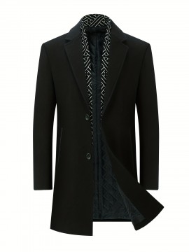 Men's Single Breasted Trench Coat, Casual Elegant Lapel Wool Blend Overcoat For Fall Winter