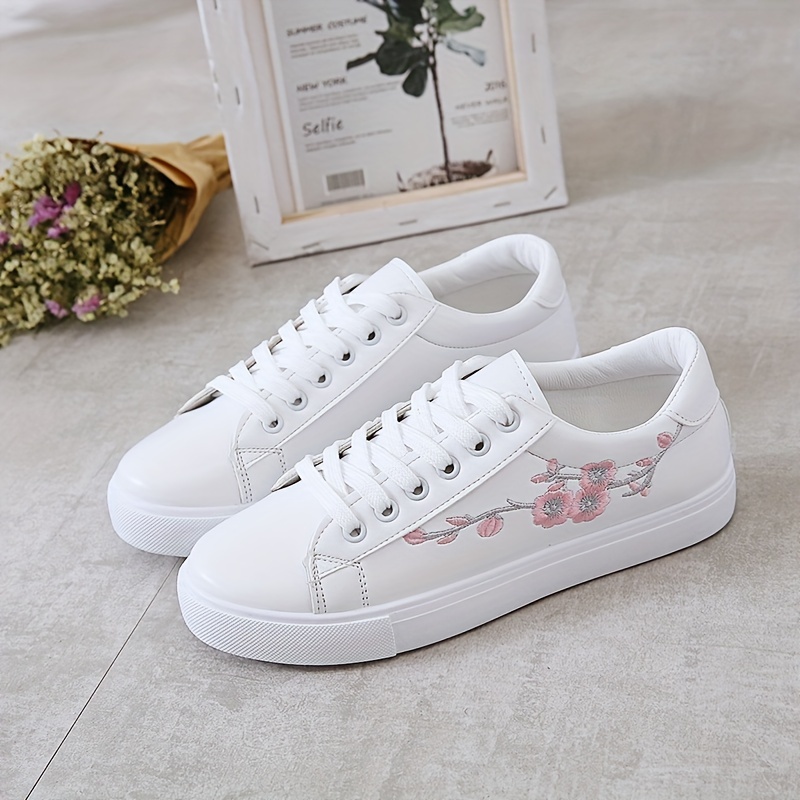 floral embroidered sneakers women s lace soft sole platform details 3